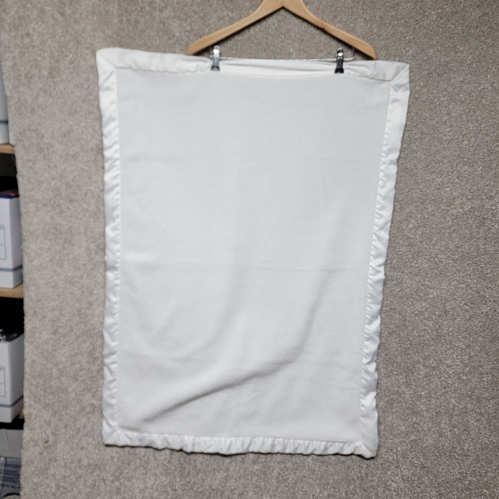 Carters White Baby Blanket Solid Satin Trim Eyelet Baptism Ribbon 30" X 40"